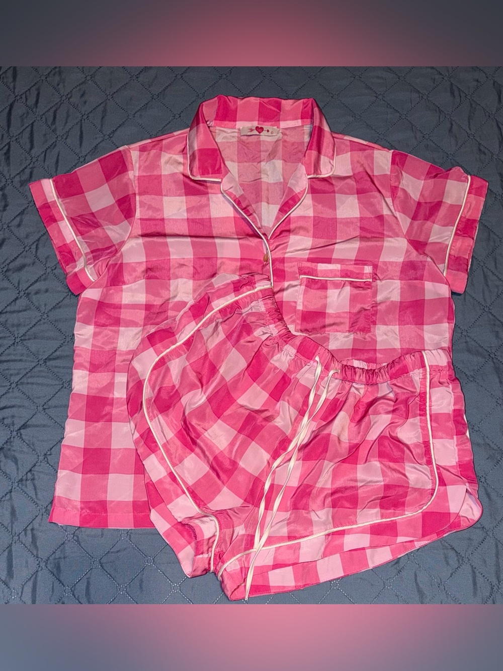 Buddy Love Pink/White Checkered Short Pajama Set Size-L